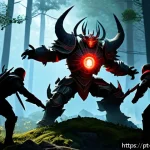Home 18 블레이드소울 레볼루션 필드 보스 패턴 분석 - A detailed fantasy boss battle scene set in a lush, mystical forest clearing during twilight, featur...